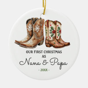 Första julen Nana och Pappa Cowboy Cowgirl Boots Julgransprydnad Keramik