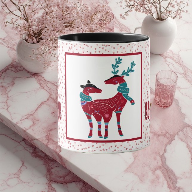 Första julen Nordic Snöflingor Reindeer par Mugg (First Christmas Nordic Snowflakes Reindeer Couple Mug)