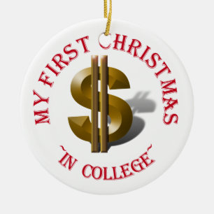 Första julen på college - Guld-dollarsignalen Julgransprydnad Keramik