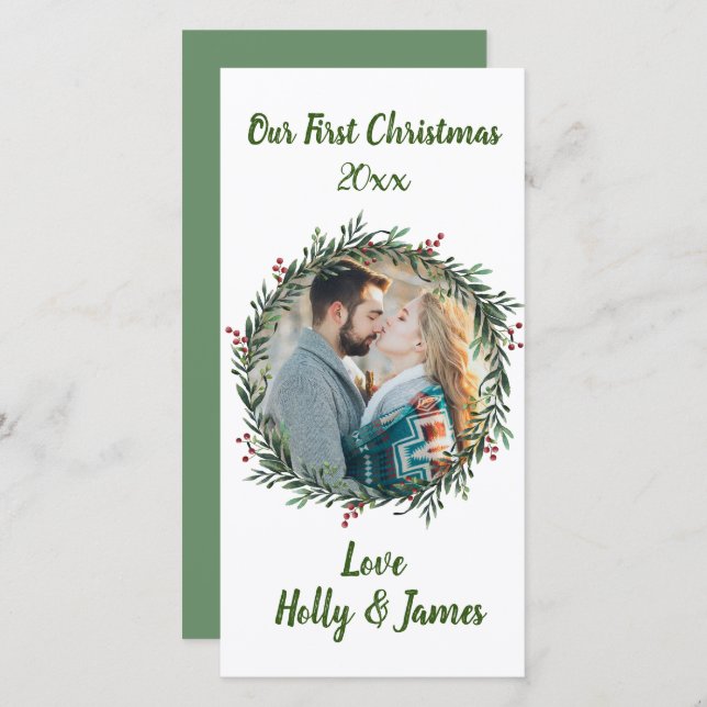 Första julen, par foto, Namn Kort (Fram/baksida)