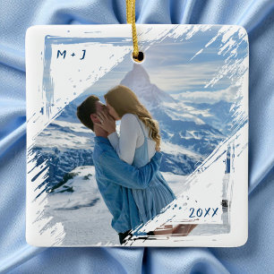 Första julen par minnessgåva förlovningsfoto julgransprydnad keramik