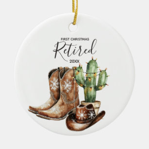 Första julen, pensionerad Cactus Cowboy Gift Julgransprydnad Keramik