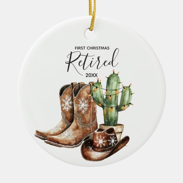 Första julen, pensionerad Cactus Cowboy Gift Julgransprydnad Keramik (Framsidan)