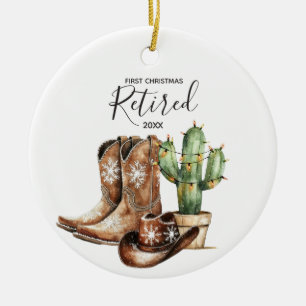 Första julen, pensionerad Cowboy Cactus Keepsaké Julgransprydnad Keramik