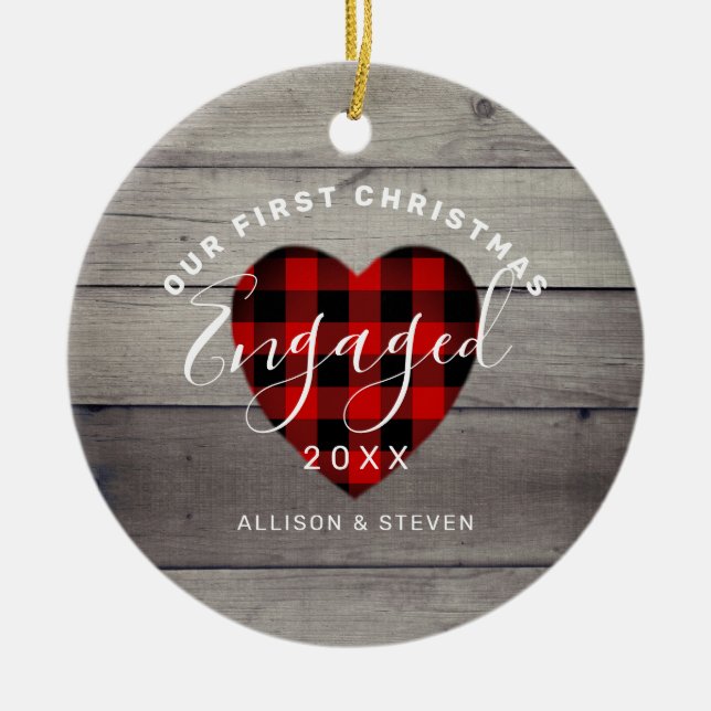 Första julen - Personligen Rustic Heart Julgransprydnad Keramik (Framsidan)
