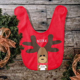 Första julen Reindeer Boy Red Helgdag Baby Bib Hakklapp