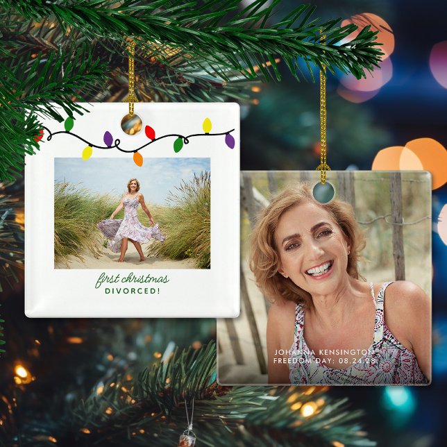 Första julen Skolad färggrann jul Ljus Julgransprydnad Keramik (First Christmas Divorced Colorful Christmas Lights Ceramic Ornament)