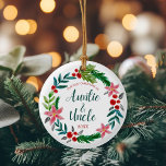 Första julen som Auntie och Farbror  Julgransprydnad Keramik<br><div class="desc">Fira den nya sjön och morbror med den vackra vattenfärgen blommigt-andedräkten med grönt,  rött och färgtonad julblomma och löv - anpassa den helt enkelt med året eller klicka på "anpassa ytterligare" om du vill lägga till mer text,  ändra bakgrunden till färg eller lägga till ett foto.</div>