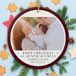 Första julen som Auntie och Farbror Photo Play Julgransprydnad Keramik<br><div class="desc">Anpassa den här prydnaden med ett foto av din baby och året för att göra en vacker keepsaké för den nya munken och morbror.</div>