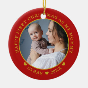 Första julen som Baby fotoröd och Guld Julgransprydnad Keramik