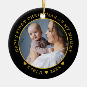 Första julen som Baby fotosvart och Guld Julgransprydnad Keramik
