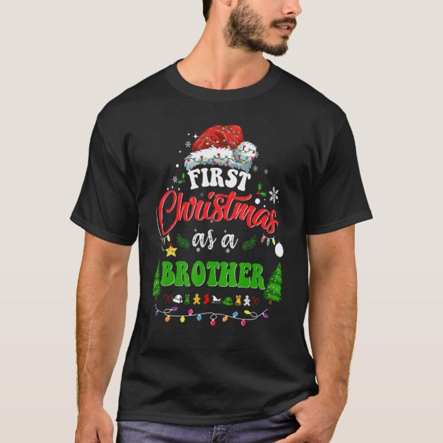 Första julen som en broderfunny Helgdag Santa H T Shirt (Framsida)