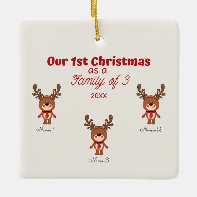 Första julen som en familj av tre prydnadsföremål julgransprydnad keramik (Framsida)