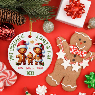Första julen som en familj med 3 Gingerbröd-familj Julgransprydnad Keramik