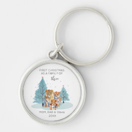 Första julen som en familj med tre vattenfärger Ba Rund Silverfärgad Nyckelring