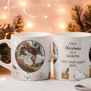 Första julen som en mormor-Beige-Gult Foto Kaffemugg