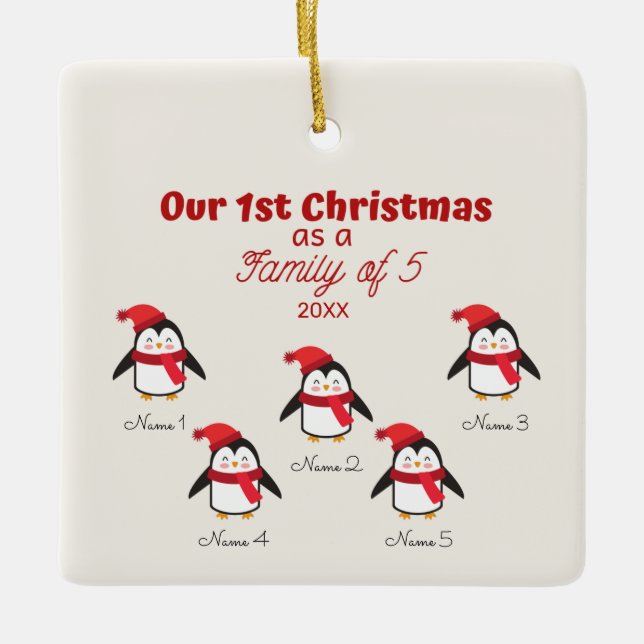 Första julen som familj av 5 Penguins Ornament (Framsida)