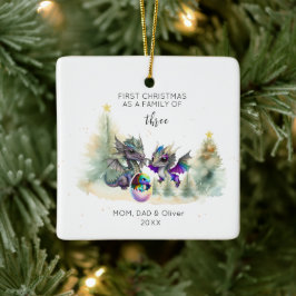 Första julen som Familj med 3 Neon Dragon Square Julgransprydnad Keramik