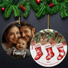 Första julen som familjens Namn Stockfoto Julgransprydnad Keramik