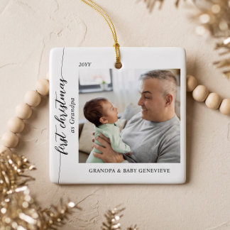 Första julen som farfar Baby Foto Minne Julgransprydnad Keramik