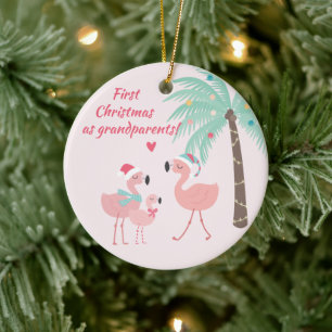 Första julen som farmor Cute Santa Flamingo Julgransprydnad Keramik