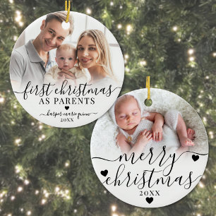 Första julen som föräldrar Baby-fotografi Julgransprydnad Keramik
