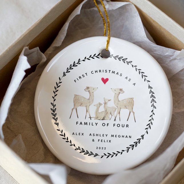Första julen som fyra Hjortars familj Julgransprydnad Keramik (Skapare uppladdad)