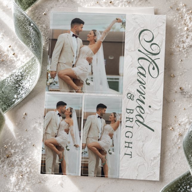 Första julen som gifta & Bright Nyförlovade Foto (First Christmas Married & Bright Newlywed Photo Holiday Card)