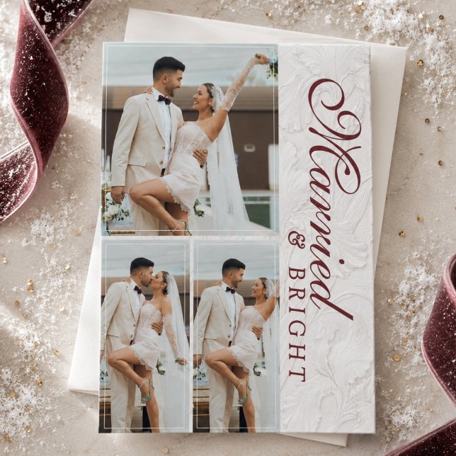 Första julen som gifta & Bright Nyförlovade Foto (First Christmas Married & Bright Newlywed Photo Holiday Card)