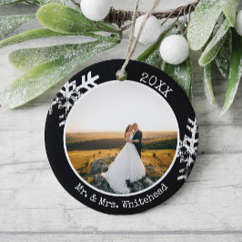 Första julen som gifta Foto Modern snöflinga Julgransprydnad Keramik