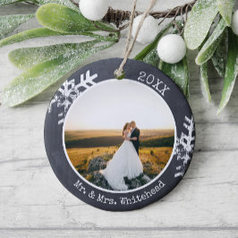 Första julen som gifta Foto Rustik snöflinga Julgransprydnad Keramik