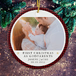 Första julen som Godföräldrar Plade Photo Julgransprydnad Keramik<br><div class="desc">Anpassa den här prydnaden med ett foto av din baby och året för att göra en vacker keepsakpresenten för de nya gudföräldrarna.</div>