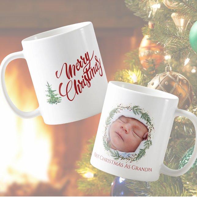 Första julen som Grandpa God jul Cute Kaffemugg (First Christmas as Grandpa Merry Christmas Cute Coffee Mug)