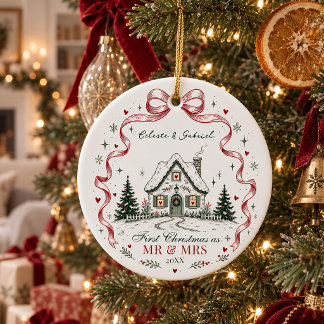 Första julen som herr och fru Cozy Cottage-årsminn Julgransprydnad Keramik