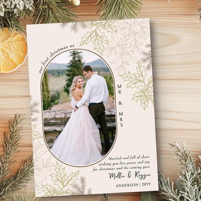 Första julen som herr och fru Oval foto (First christmas as Mr and Mrs Christmas Photo Card by Darling & May)