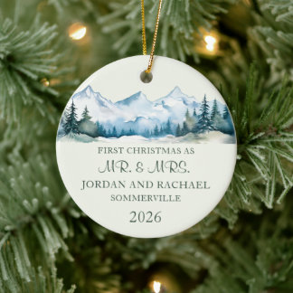 Första julen som herr och fru Personlig bröllopsgå Julgransprydnad Keramik