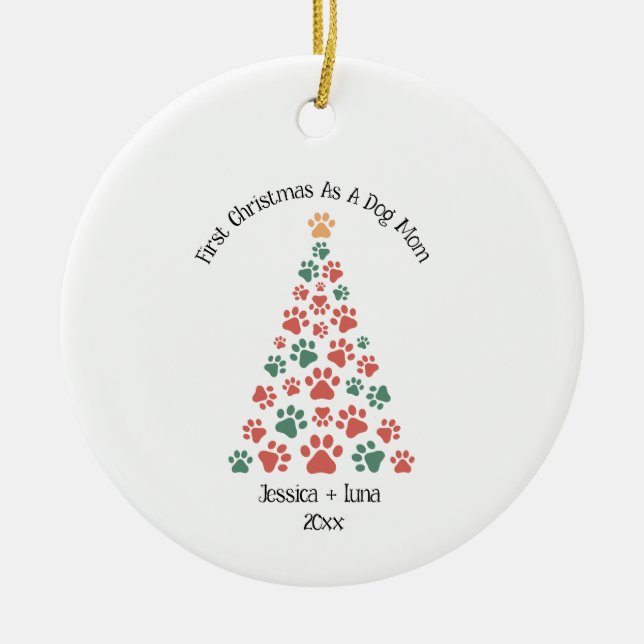 Första julen som Hund Mamma/Pappa - Anpassningsbar Julgransprydnad Keramik (Framsidan)