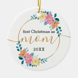 Första julen som mamma Blommig och guldkrans Julgransprydnad Keramik