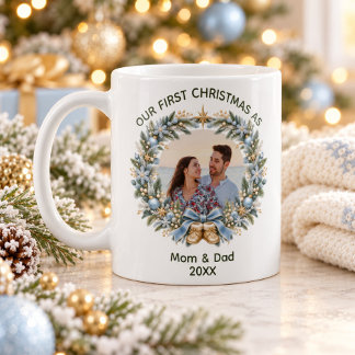 Första julen som mamma och pappa Blå Guld Snöfling Kaffemugg