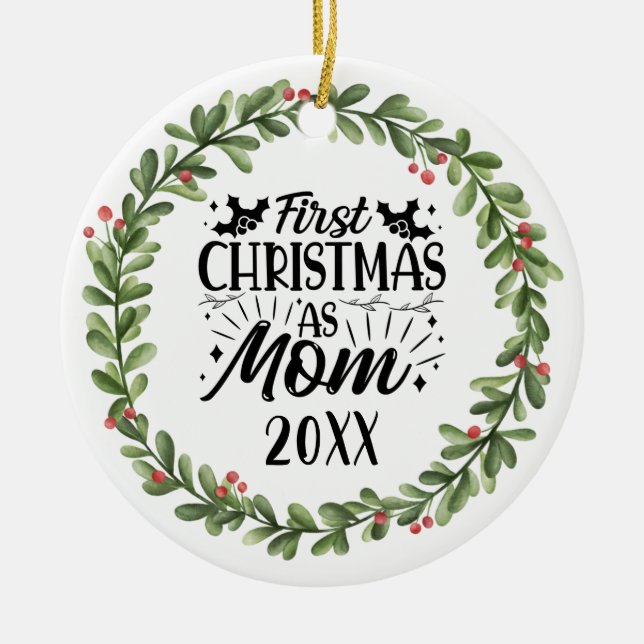 Första julen som Mamma Watercolor Wandeans Julgransprydnad Keramik (Framsidan)