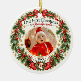 Första julen som mor- och farföräldrar Babybild  Julgransprydnad Keramik