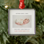 Första julen som morföräldrar Flicka-foto Julgransprydnad Metall<br><div class="desc">Vårt foto Ornament är en perfekt som är viktig för att aldrig glömma din första jul som morfar och mormor. Välj de bästa fotona av din älskade dotter och adorn din Julgran!! Skapa en söt gåva till nya mor- och farföräldrar: "GRANDPARENTS visas under fotot i chic ljusbrev från rosa, lägg...</div>