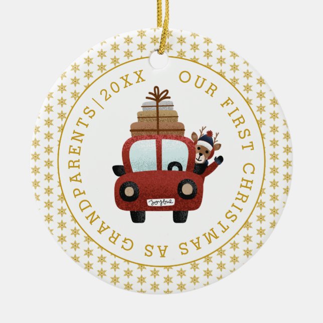 Första julen som morföräldrar guld glitter julgransprydnad keramik (Framsidan)