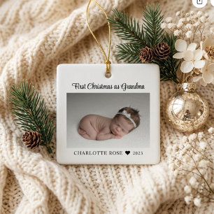 Första julen som mormor Ny baby-fotografi Julgransprydnad Keramik