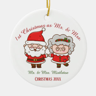 Första julen som Mr. & Mrs Cute Santa Claus Julgransprydnad Keramik