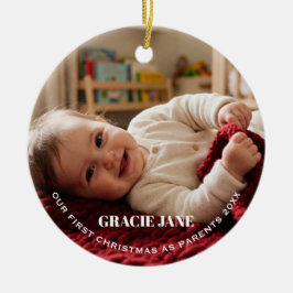 Första julen som nya föräldrar babyfoto julgransprydnad keramik