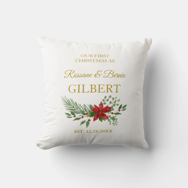 Första julen som offert med Poinsettias-design Kudde (Framsida)
