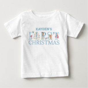 Första julen söta djur bokstäver pojk namn t shirt