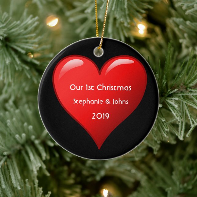 Första julen tillsammans Cute Red Heart 2019 Black Julgransprydnad Keramik (Träd)