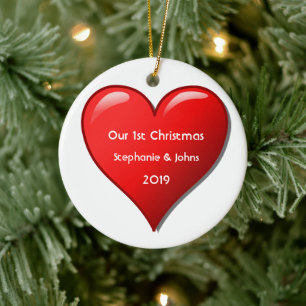 Första julen tillsammans Cute Red Heart 2019-Cool Julgransprydnad Keramik